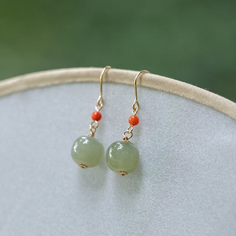 KarmaRipple's 925 Sterling Silver 14K Gold Plated Hetian Jade Red Agate Fortune Drop Dangle Earrings p11