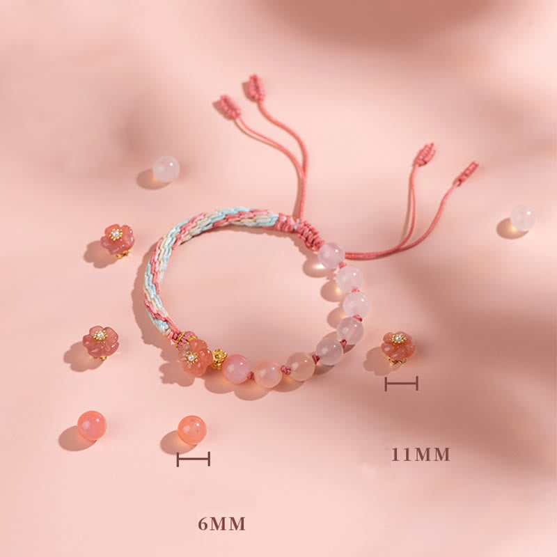 KarmaRipple's Authentic Gradient Agate Reincarnation Weave Peach Blossom Wealth Fortune Handmade String Bracelet p4