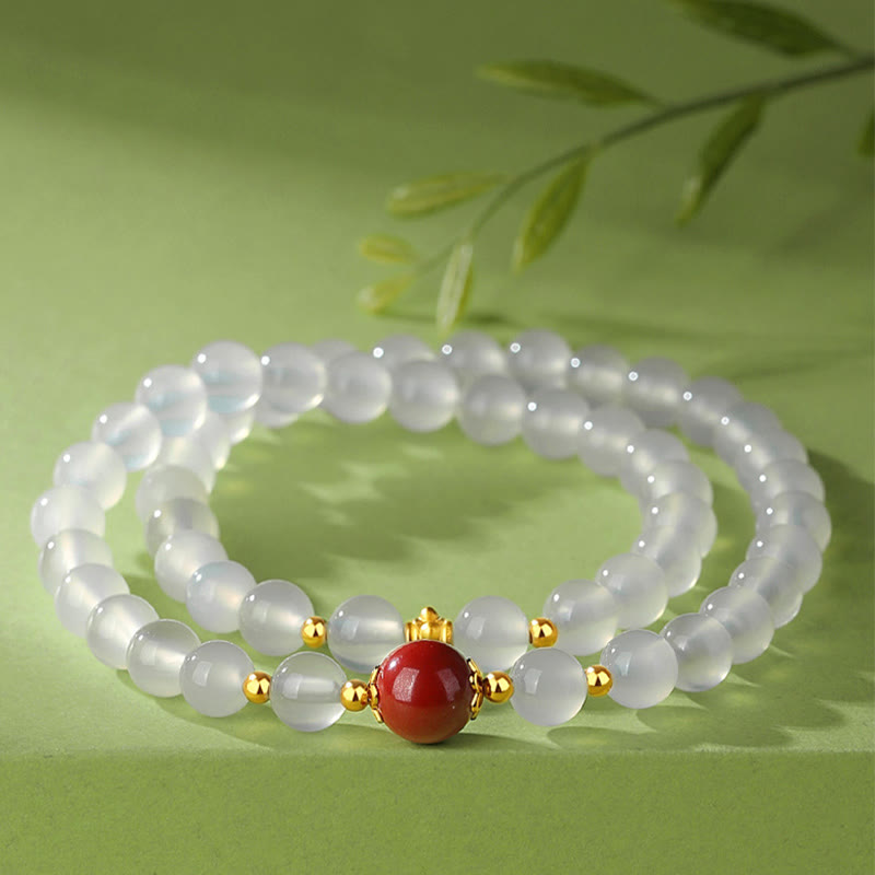 KarmaRipple's 925 Sterling Silver Authentic Ivory Agate Cinnabar Double Wrap Protection Bracelet p1