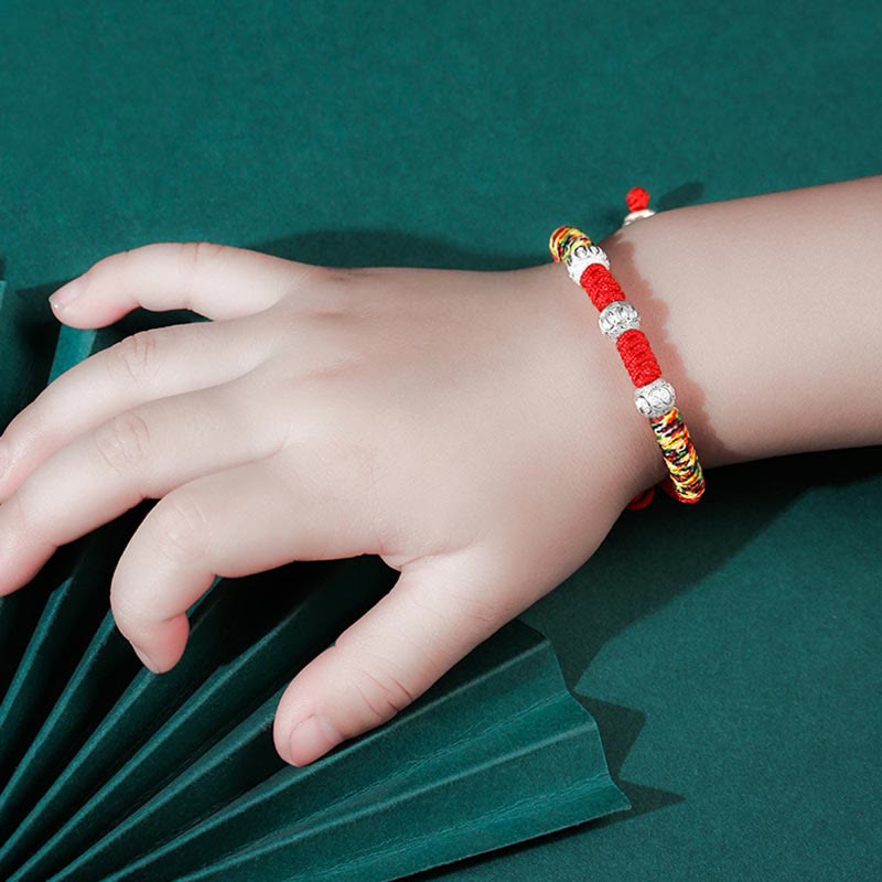 KarmaRipple's 925 Sterling Silver King Kong Weave Multicolored Red String Strength Handmade Woven Kids Child Bracelet p5