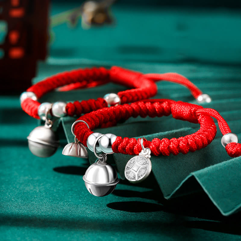 KarmaRipple's 925 Sterling Silver Handmade Fu Character Fortunate Money Bag Chinese Lock Talisman Bell Lotus Bronze Coin King Kong Weave Woven Kids Bracelet p5