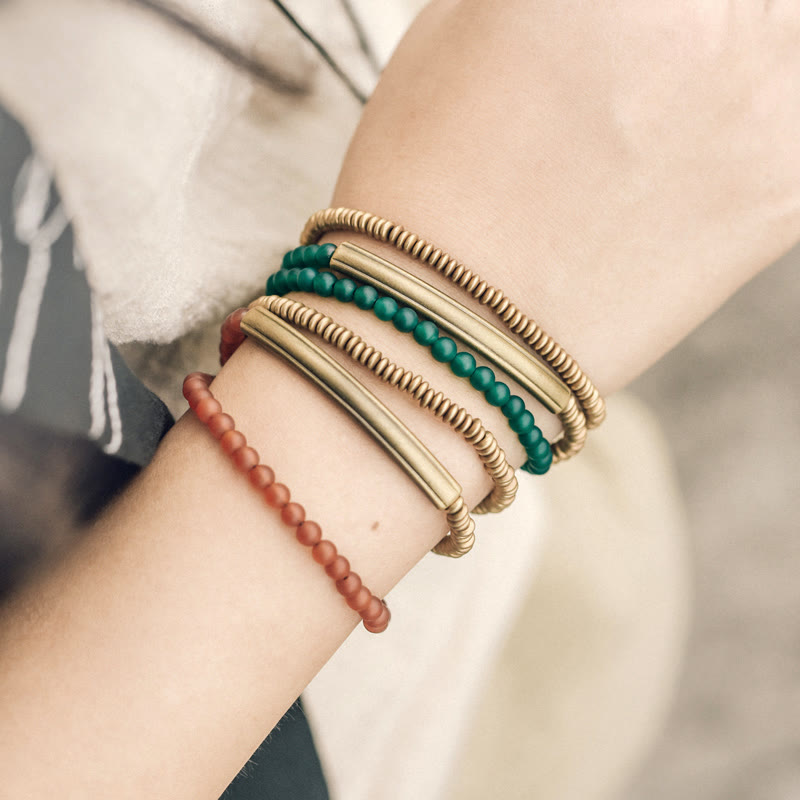 KarmaRipple's Tibetan Various Agate Stone Bronze Protection Triple Wrap Bracelet ( p6