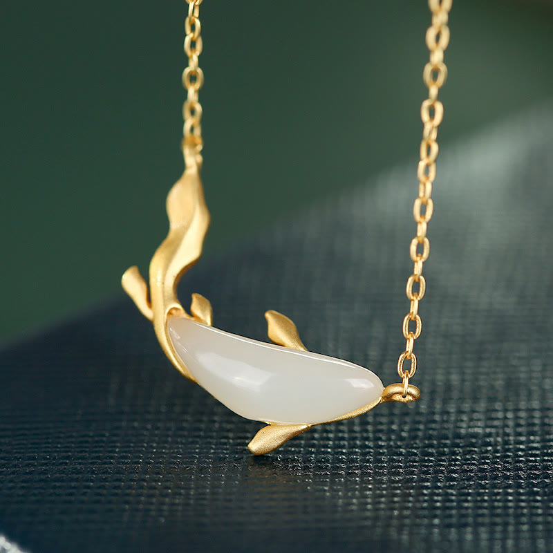KarmaRipple's 925 Sterling Silver Ivory Jade Dolphin Fortune Pendant Necklace p1