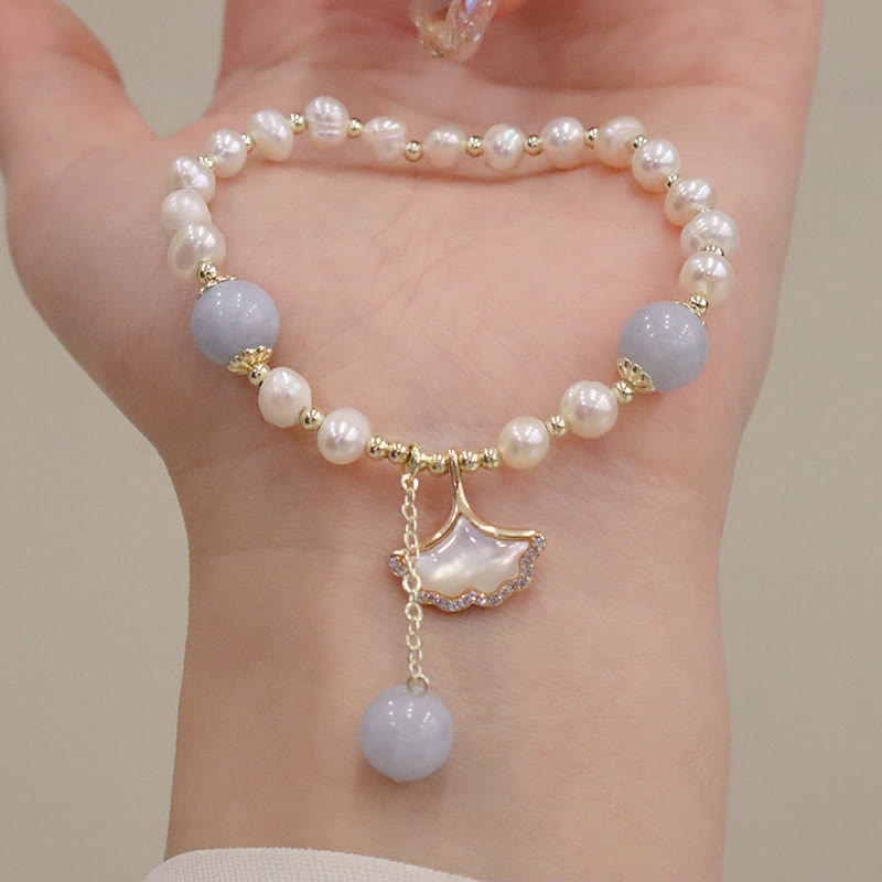 KarmaRipple's Authentic Aquamarine Pearl Balancing Ginkgo Leaf Butterfly Talisman Bracelet p6