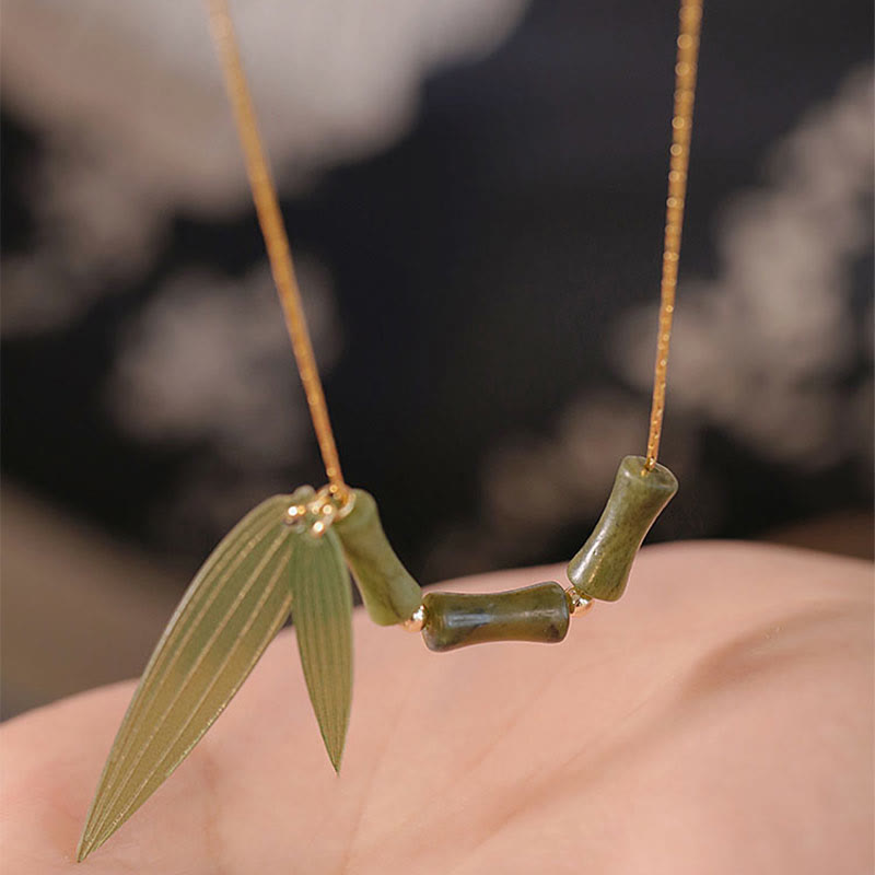KarmaRipple's Bamboo Leaf Jade Design Wealth Pendant Necklace p2