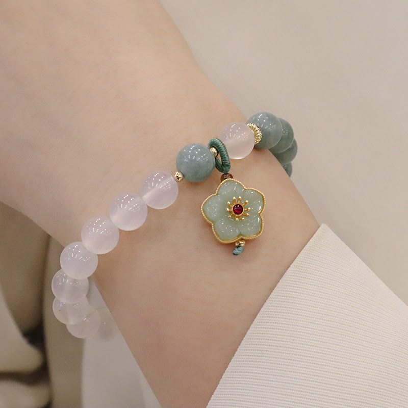 KarmaRipple's Ivory Agate Jade Lotus Flower Peace Buckle Protection Bracelet p17