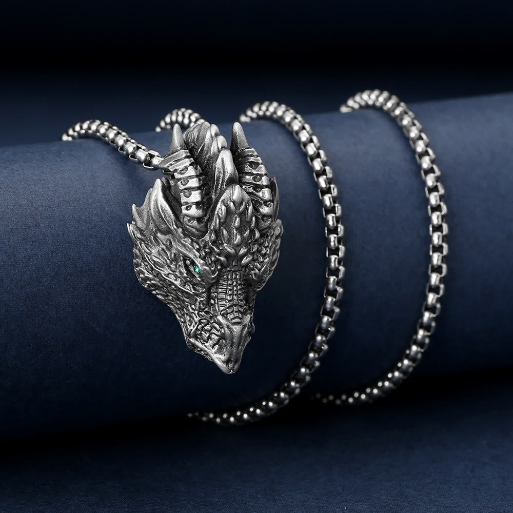 KarmaRipple's Pure Tin Dragon Head Fortune Protection Metal Pendant Necklace p4