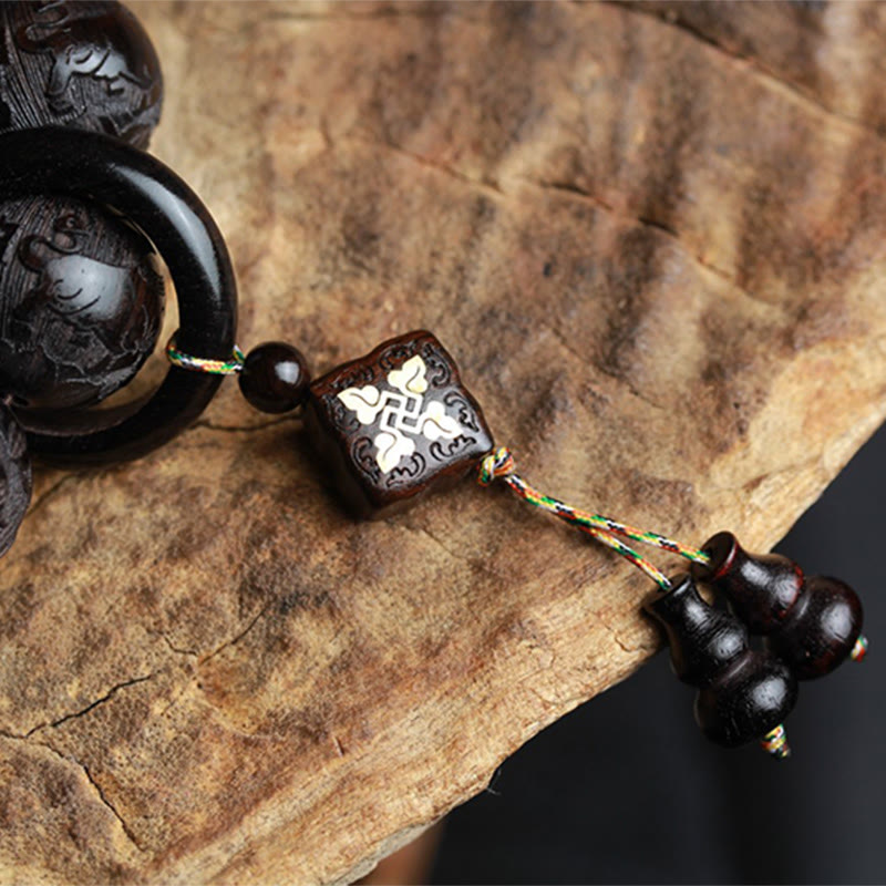 KarmaRipple's Ebony Wood Chinese Character Yin Yang Engraved Gourd Balance Bracelet p10