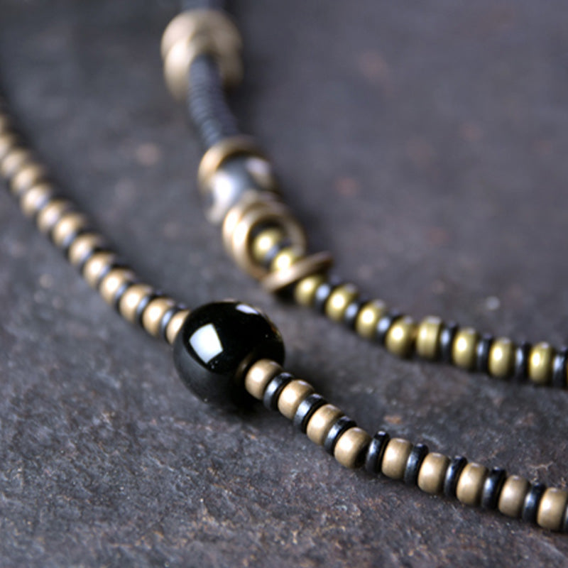 KarmaRipple's Ebony Wood Dzi Bead Bronze Peace Pair Bracelet Pendant Necklace p10