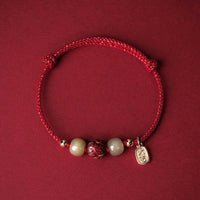KarmaRipple's 14K Gold Plated Hetian Jade Cinnabar Lotus Fortune Handcrafted Rope Bracelet