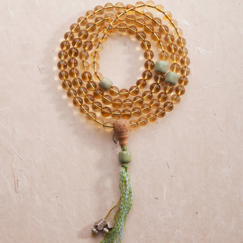 KarmaRipple's 108 Mala Beadwork 925 Sterling Silver Citrine Sandalwood Turquoise Protection Prosperity Bracelet p1