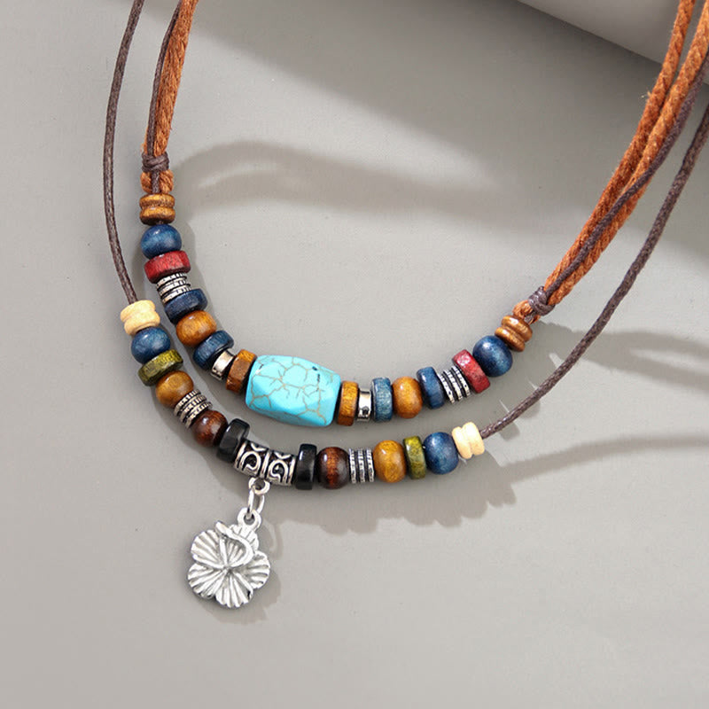 KarmaRipple's Turquoise Small Flower Protection Double Layer Pendant Necklace Bracelet p3