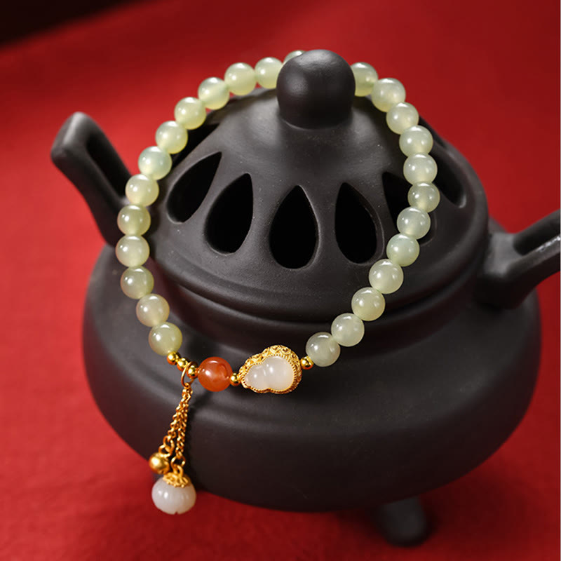 KarmaRipple's 925 Sterling Silver Hetian Jade Gourd Lotus Abundance Fortune Bracelet p2