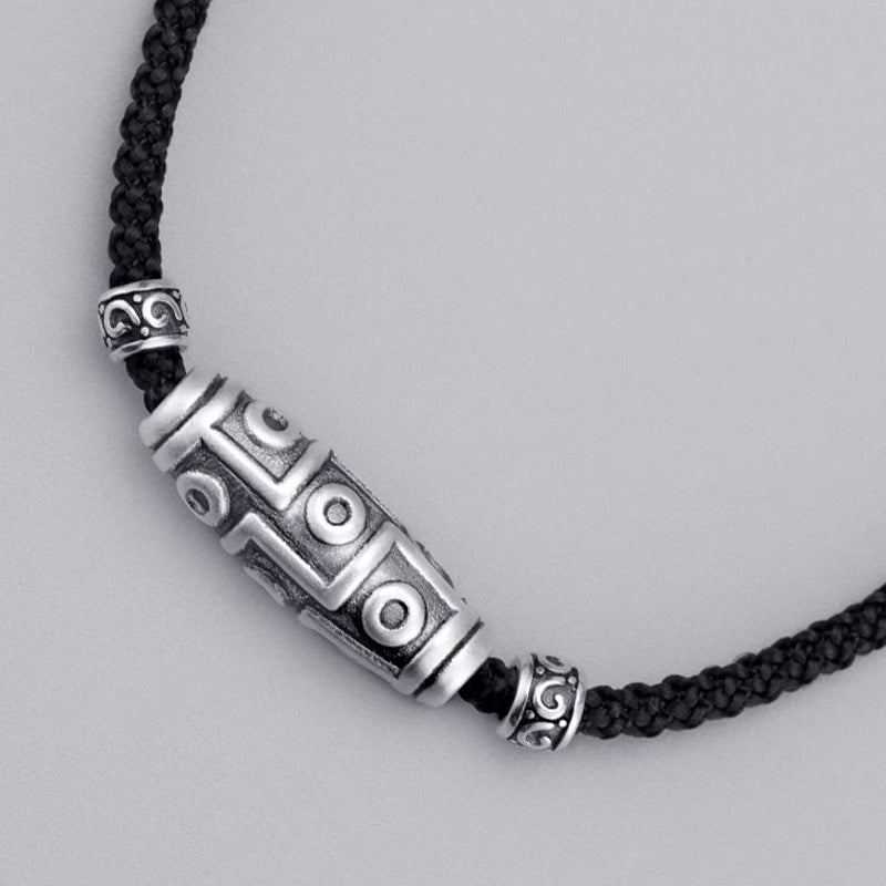 KarmaRipple's 999 Sterling Silver Nine-Eye Dzi Bead Pattern Protection Rope Pendant Necklace p6