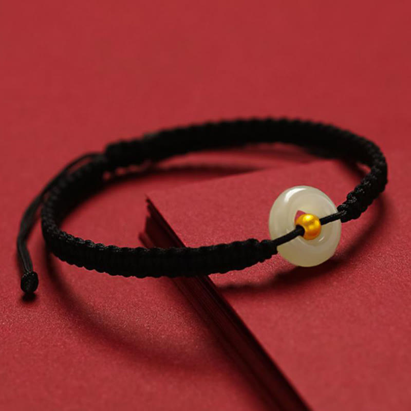 KarmaRipple's 999 Gold Bead Round Peace Buckle Hetian Jade Fortune Abundance Woven Bracelet Anklet p10