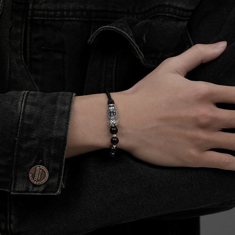 KarmaRipple's 999 Sterling Silver FengShui PiXiu Authentic Black Obsidian 925 Sterling Silver Bead Strength Bracelet p3