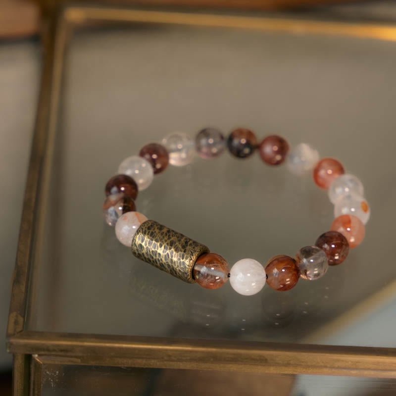 KarmaRipple's Ivory Gemstone Red Hematoid Quartz Gold Rutilated Quartz Purple Phantom Protection Bracelet p13