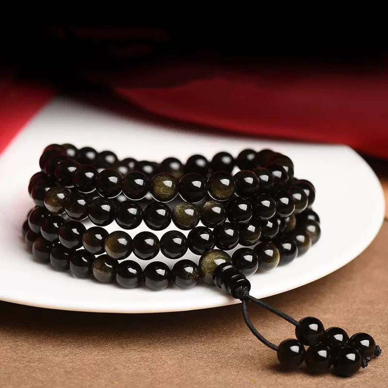 KarmaRipple's 108 Mala Beadwork Authentic Gold Sheen Obsidian Wealth Bracelet p2