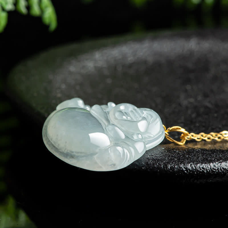 KarmaRipple's Laughing Buddha Authentic Jade 18K Gold Abundance Pendant Necklace p4
