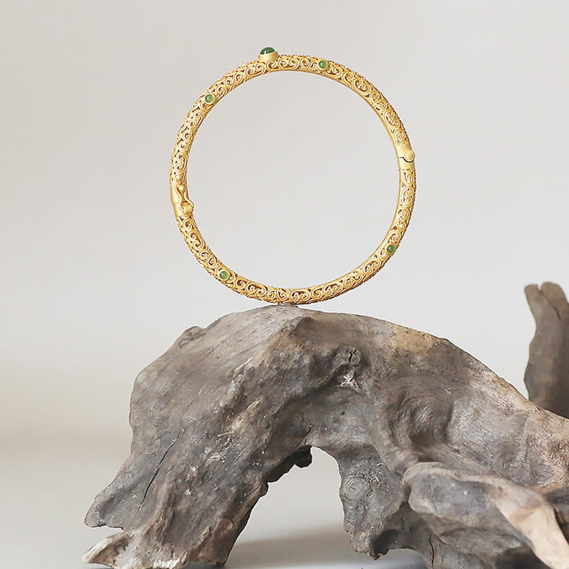 KarmaRipple's Cyan Jade Bronze Auspicious Clouds Calm Balancing Bracelet Bangle p7
