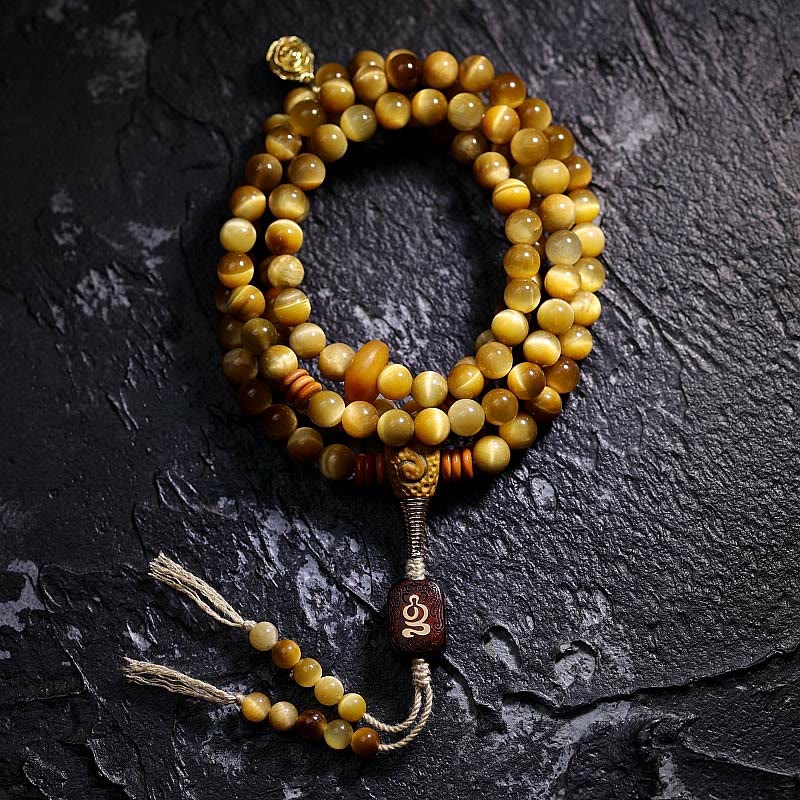 KarmaRipple's 108 Mala Beadwork Authentic Tiger Eye Bronze Dorje Protection Tassel Bracelet p34