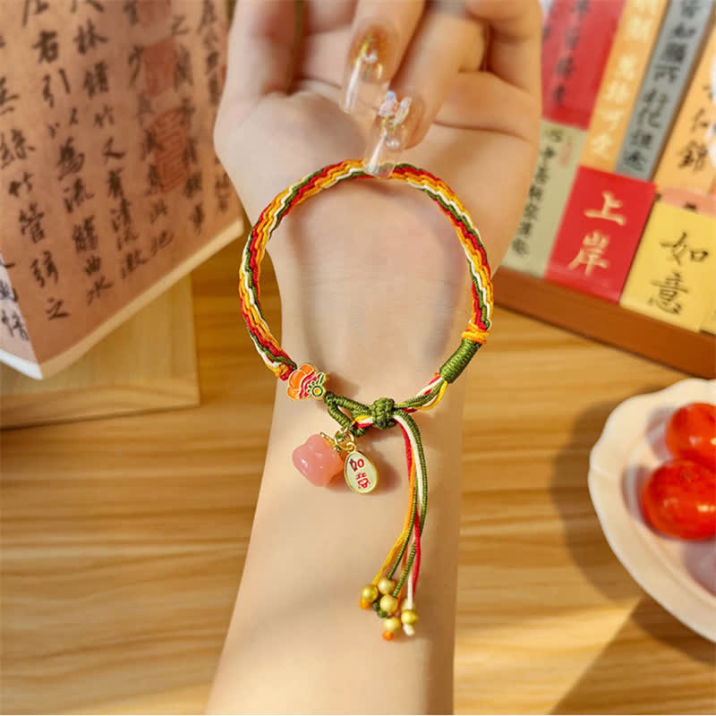 KarmaRipple's Persimmon Red Agate Strength Reincarnation Weave Braid String Bracelet p5