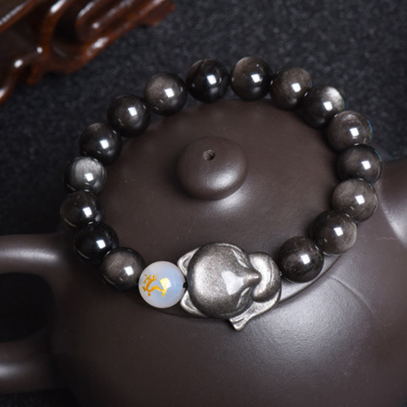 KarmaRipple's Authentic Rainbow Obsidian Gold Sheen Obsidian Silver Sheen Obsidian Fox Balancing Bracelet p20