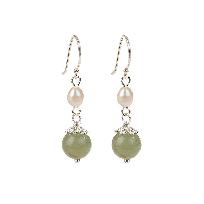 KarmaRipple's 925 Sterling Silver Authentic Pearl Jade Wisdom Earrings p5
