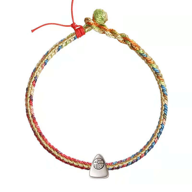 KarmaRipple's 925 Sterling Silver Fu Character Zongzi Pattern Multicolored String Fortune Handmade Woven Bracelet p14