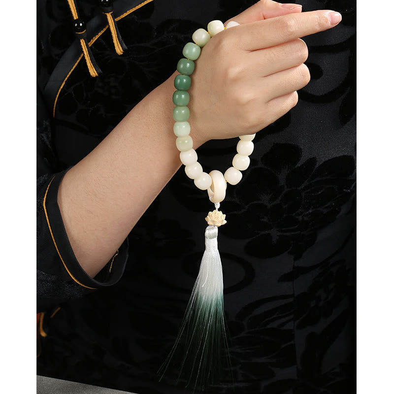 KarmaRipple's Authentic Gradient Bodhi Seed Fortune Money Bag Lotus Wisdom Tassel Wrist Mala p17