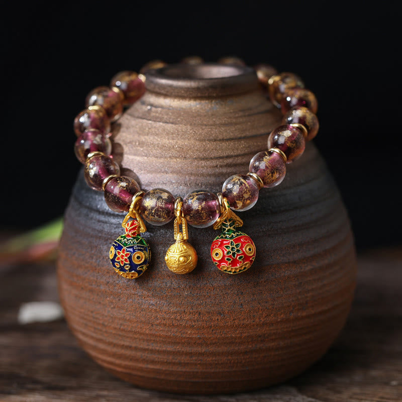 KarmaRipple's Gold Swallowing Beast Family Talisman Gold Silver Foil Liuli Glass Bead Blessings Bracelet p6
