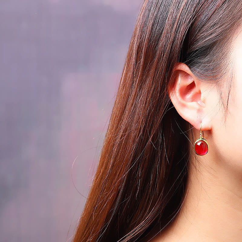 KarmaRipple's Round Red Corundum Confidence Hook Drop Dangle Earrings p8