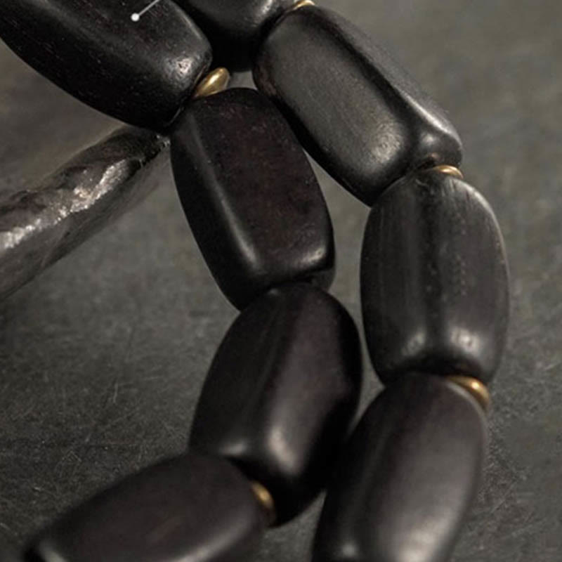 KarmaRipple's Tibet Ebony Wood Dzi Bead Bronze Balance Double Wrap Bracelet p12