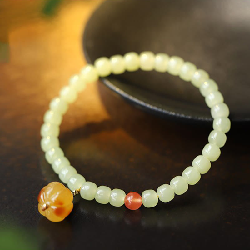 KarmaRipple's Authentic Hetian Jade Pumpkin Amber Red Agate Gemstone Prosperity Bracelet p6