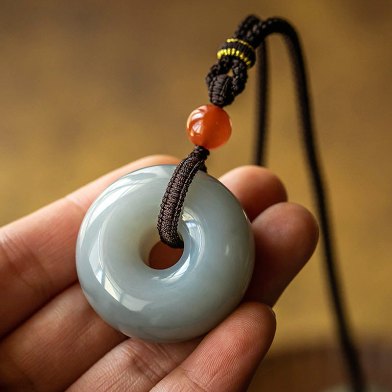 KarmaRipple's Authentic Round Jade Gray Jade Peace Buckle Fortune Pendant Necklace p19