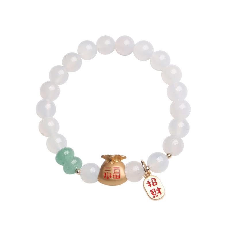 KarmaRipple's Authentic Ivory Agate Red Agate Money Bag Fu Character Four Leaf Clover Protection Bracelet p10