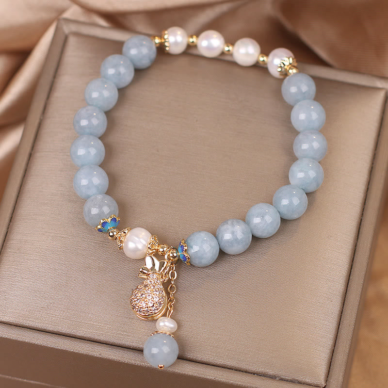 KarmaRipple's Aquamarine Pearl Fortune Money Bag Talisman Bracelet p7