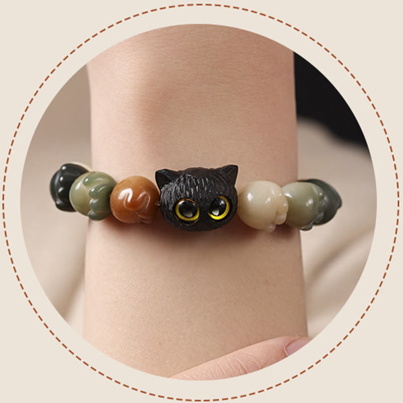KarmaRipple's Authentic Bodhi Seed Lovely Paw Ebony Wood Fortunate Cat Wisdom Bracelet p17