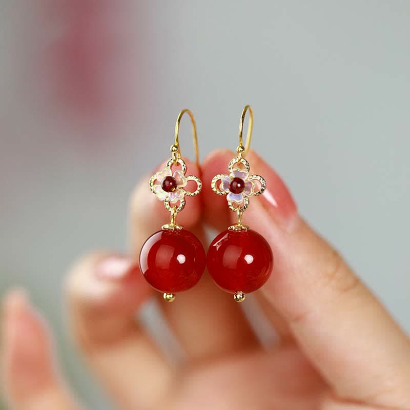KarmaRipple's 925 Sterling Silver Red Agate Flower Beaded Confidence Earrings p9