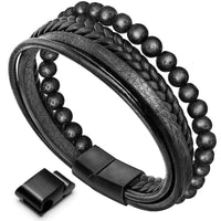 KarmaRipple's Authentic Lava Rock Black Onyx Bead Leather Bracelet