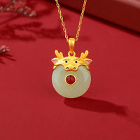 KarmaRipple's 925 Sterling Silver Hetian Jade Chinese Zodiac Year of the Dragon Red Agate Fortune Protection Pendant Necklace
