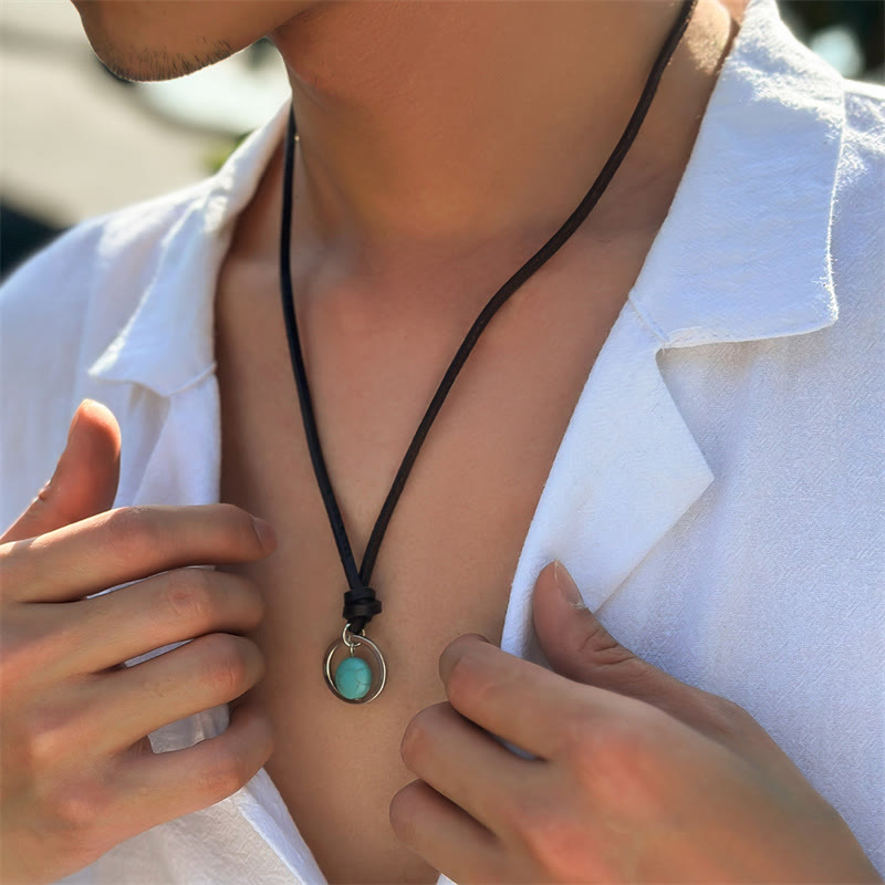 KarmaRipple's Round Turquoise Stone Protection Strength Pendant Necklace p10