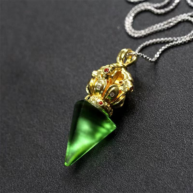 KarmaRipple's Tibetan Dorje Vajra 4 Prong Lotus Liuli Gemstone Strength Pendant Necklace p29