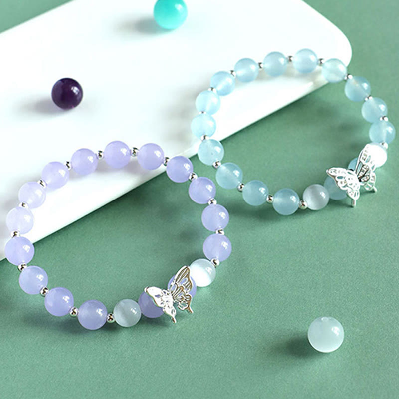 KarmaRipple's Blue Chalcedony Pink Gemstone Purple Chalcedony Butterfly Energy Bracelet p4