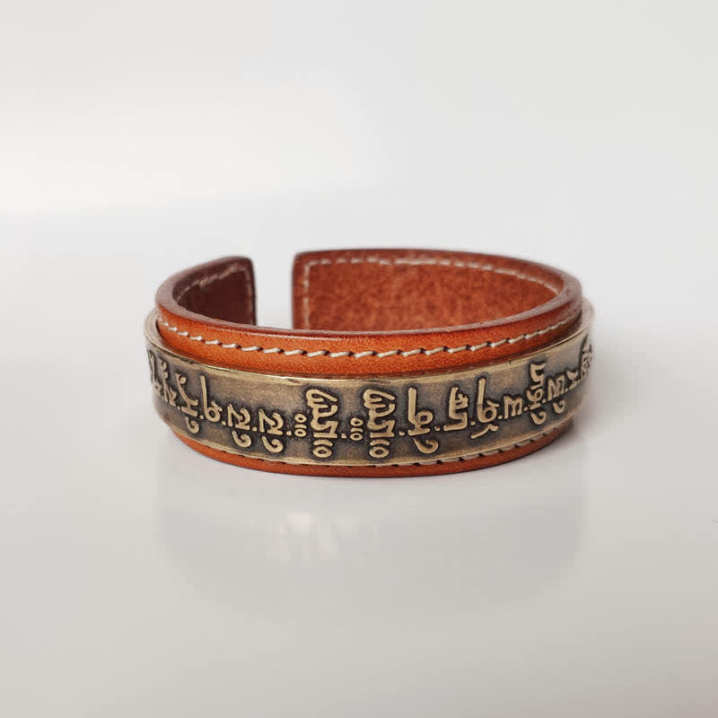 KarmaRipple's 2Pcs Om Mani Padme Hum Dragon Phoenix Bronze Leather Peace Cuff Bracelet Bangle p3