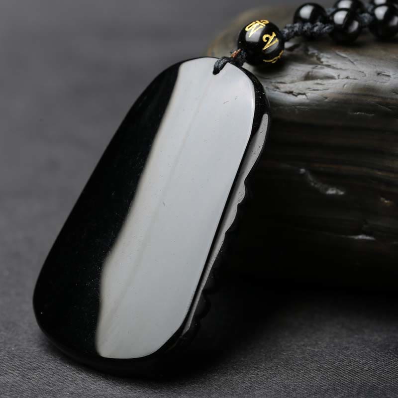KarmaRipple's Black Obsidian Koi Fish Engraved Strength Beaded Pendant Necklace p5