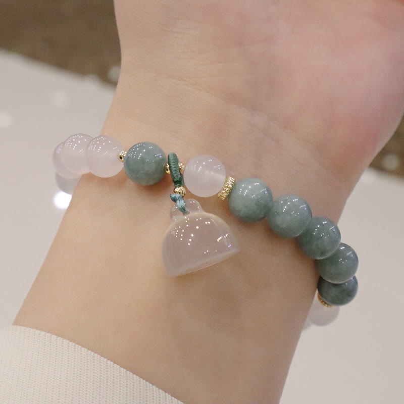 KarmaRipple's Ivory Agate Jade Lotus Flower Peace Buckle Protection Bracelet p5