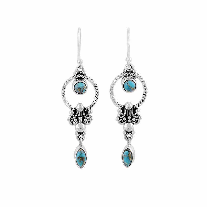 KarmaRipple's 925 Sterling Silver Vintage Turquoise Waterdrop Pattern Balance Drop Dangle Earrings p11