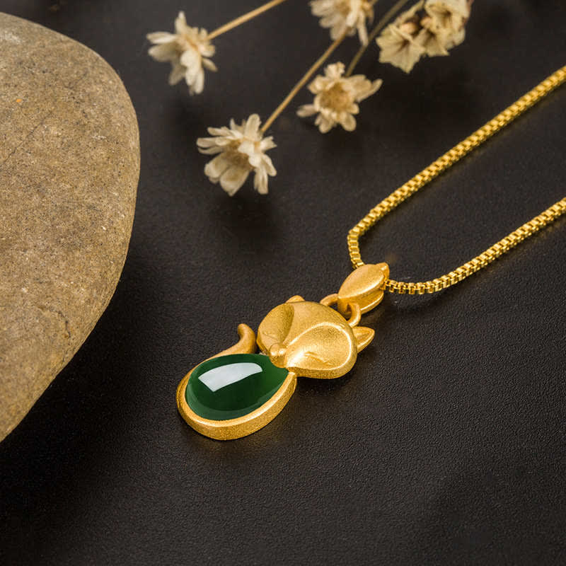 KarmaRipple's Green Chalcedony Fox Pattern Courage Pendant Necklace p3