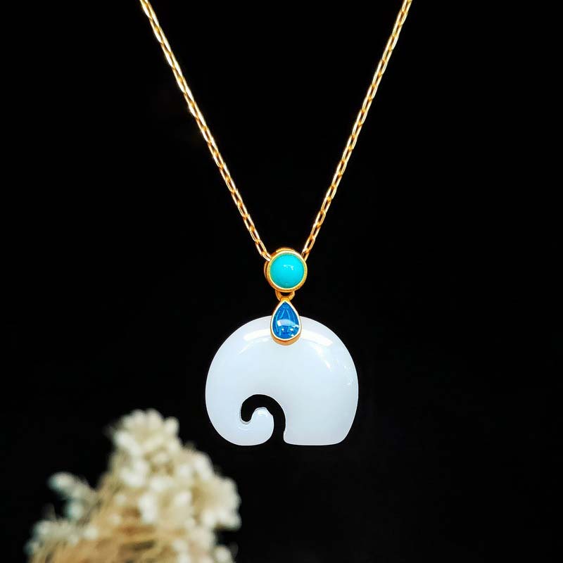 KarmaRipple's Ivory Jade Elephant Fortune Fortune Pendant Necklace p1